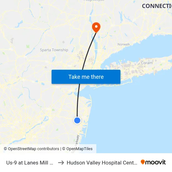 Us-9 at Lanes Mill Rd to Hudson Valley Hospital Center map