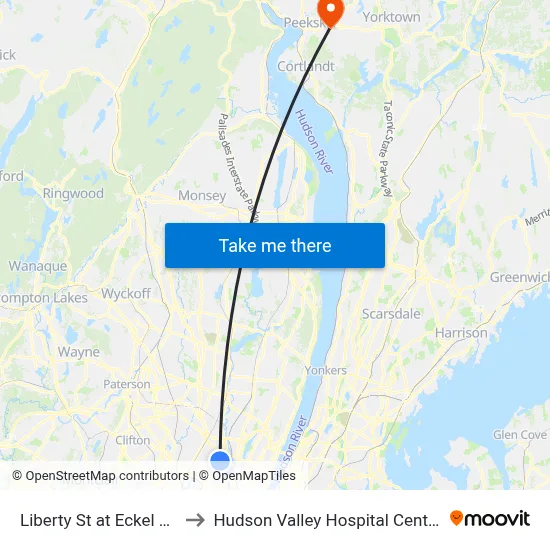 Liberty St at Eckel Rd to Hudson Valley Hospital Center map