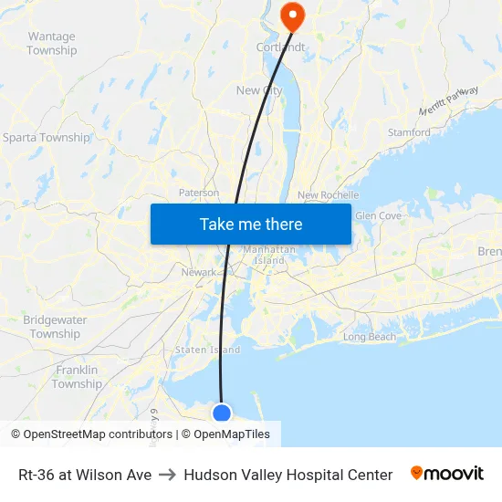 Rt-36 at Wilson Ave to Hudson Valley Hospital Center map
