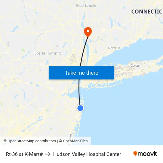 Rt-36 at K-Mart# to Hudson Valley Hospital Center map