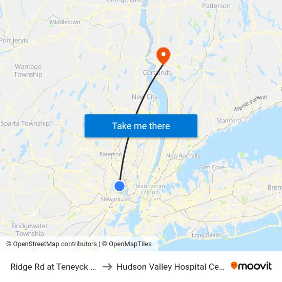 Ridge Rd at Teneyck Ave to Hudson Valley Hospital Center map