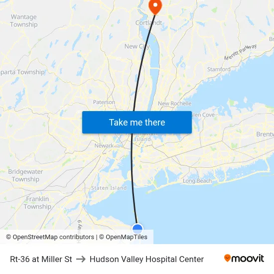 Rt-36 at Miller St to Hudson Valley Hospital Center map