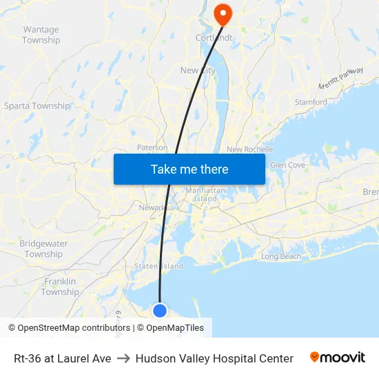 Rt-36 at Laurel Ave to Hudson Valley Hospital Center map