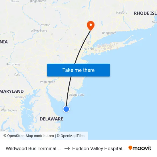 Wildwood Bus Terminal Arrival# to Hudson Valley Hospital Center map