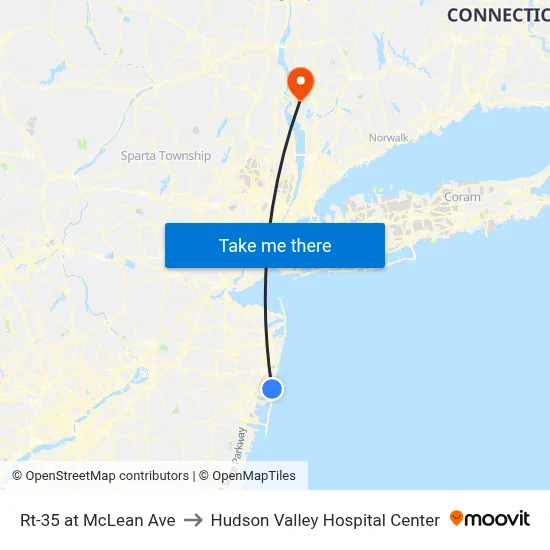 Rt-35 at McLean Ave to Hudson Valley Hospital Center map