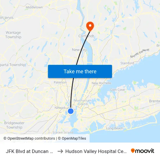 JFK Blvd at Duncan Ave to Hudson Valley Hospital Center map