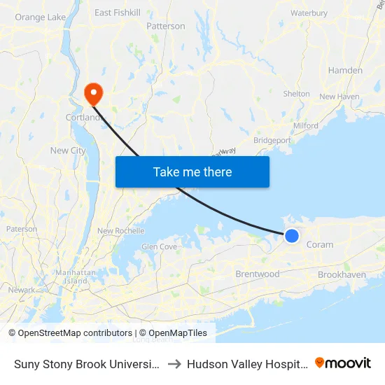Suny Stony Brook University Hospital to Hudson Valley Hospital Center map