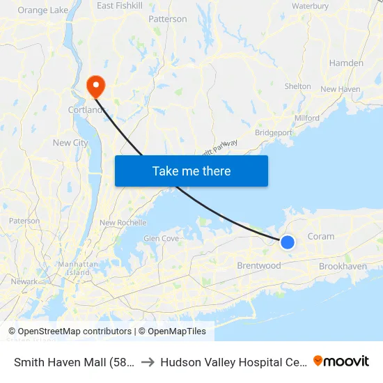 Smith Haven Mall (58wb) to Hudson Valley Hospital Center map