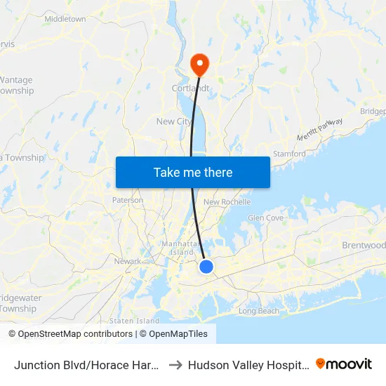 Junction Blvd/Horace Harding Expwy to Hudson Valley Hospital Center map