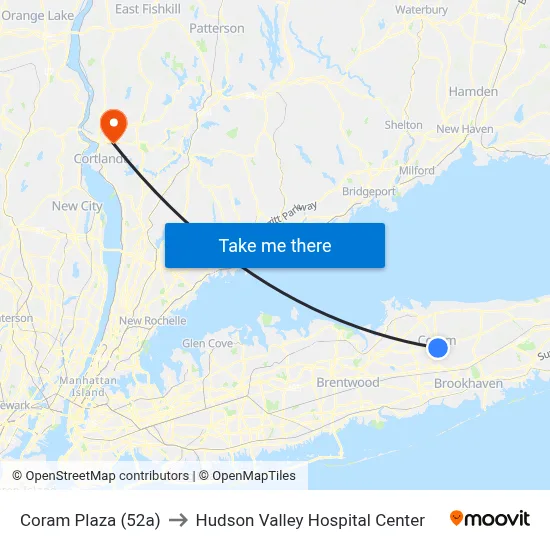 Coram Plaza (52a) to Hudson Valley Hospital Center map