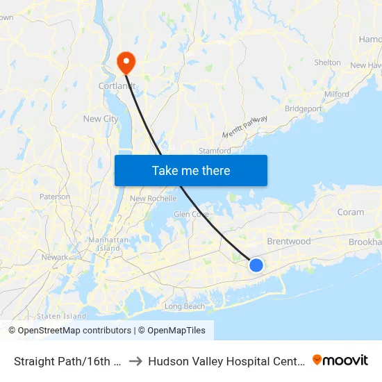 Straight Path/16th St to Hudson Valley Hospital Center map