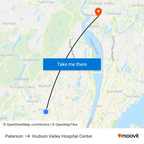 Paterson to Hudson Valley Hospital Center map