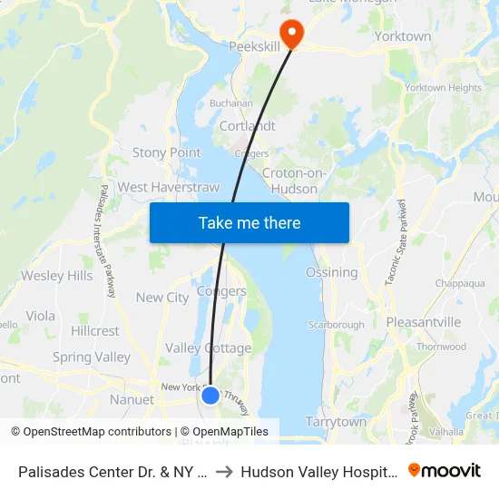 Palisades Center Dr. & NY 59 Macy's to Hudson Valley Hospital Center map