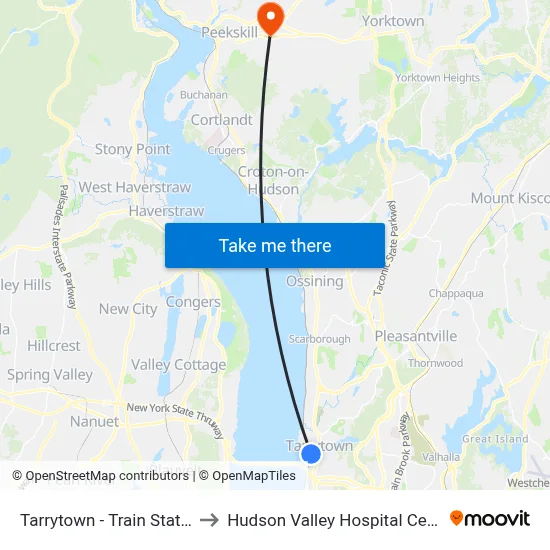 Tarrytown - Train Station to Hudson Valley Hospital Center map