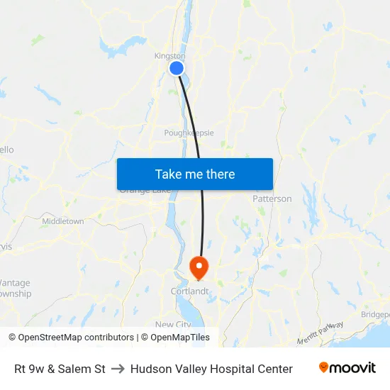 Rt 9w & Salem St to Hudson Valley Hospital Center map