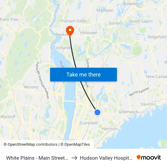 White Plains - Main Street (Galleria) to Hudson Valley Hospital Center map