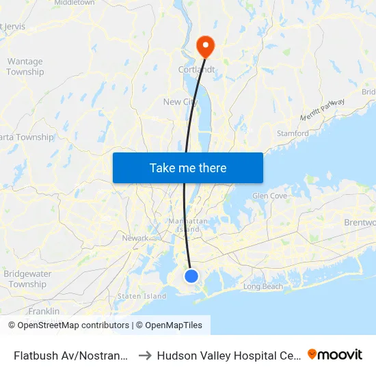 Flatbush Av/Nostrand Av to Hudson Valley Hospital Center map
