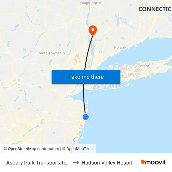 Asbury Park Transportation Center to Hudson Valley Hospital Center map