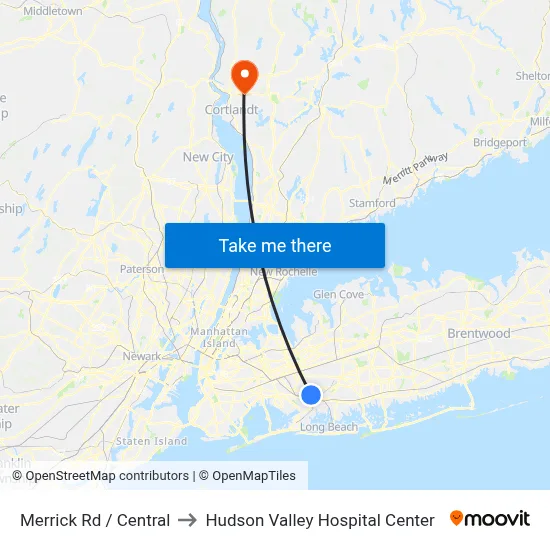 Merrick Rd / Central to Hudson Valley Hospital Center map