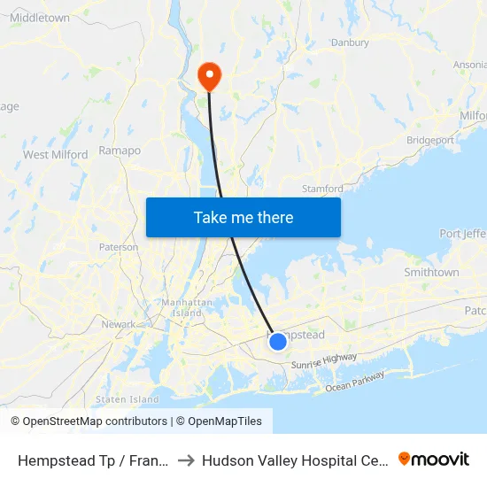 Hempstead Tp / Franklin to Hudson Valley Hospital Center map