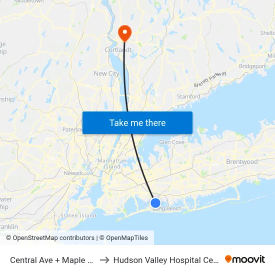 Central Ave + Maple Ave to Hudson Valley Hospital Center map