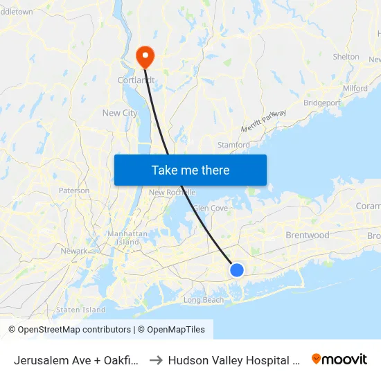 Jerusalem Ave + Oakfield Rd to Hudson Valley Hospital Center map