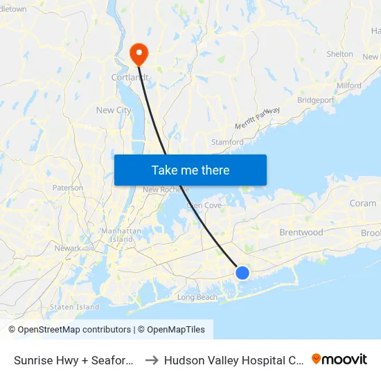 Sunrise Hwy + Seaford Ave to Hudson Valley Hospital Center map