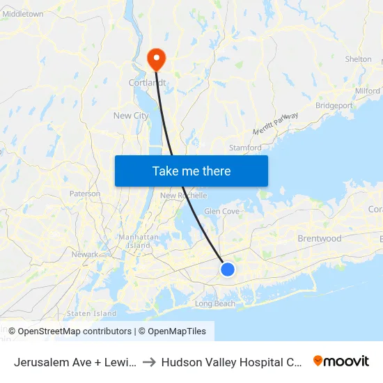 Jerusalem Ave + Lewis Pl to Hudson Valley Hospital Center map