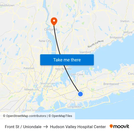 Front St / Uniondale to Hudson Valley Hospital Center map