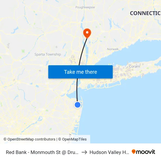 Red Bank - Monmouth St @ Drummond Pl (Southbound) to Hudson Valley Hospital Center map