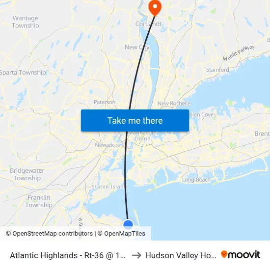 Atlantic Highlands - Rt-36 @ 1st Ave (Northbound) to Hudson Valley Hospital Center map