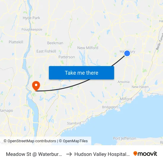 Meadow St @ Waterbury Rr Stn to Hudson Valley Hospital Center map