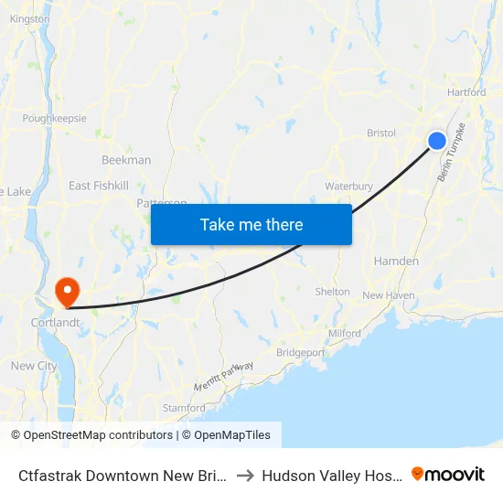 Ctfastrak Downtown New Britain Stn @ Bay B to Hudson Valley Hospital Center map
