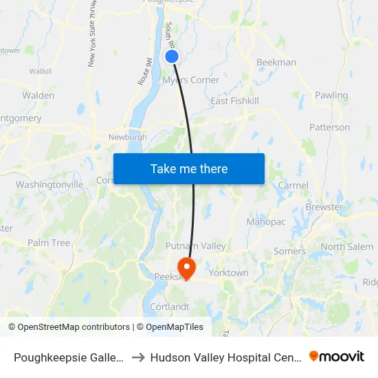 Poughkeepsie Galleria to Hudson Valley Hospital Center map