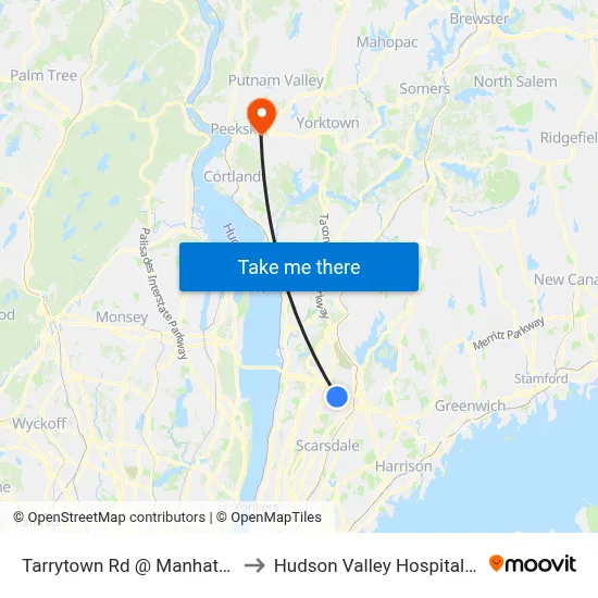 Tarrytown Rd @ Manhattan Ave to Hudson Valley Hospital Center map