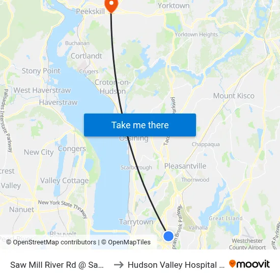 Saw Mill River Rd @ Sams Club to Hudson Valley Hospital Center map
