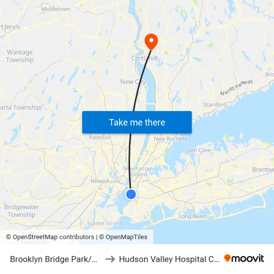 Brooklyn Bridge Park/Pier 6 to Hudson Valley Hospital Center map