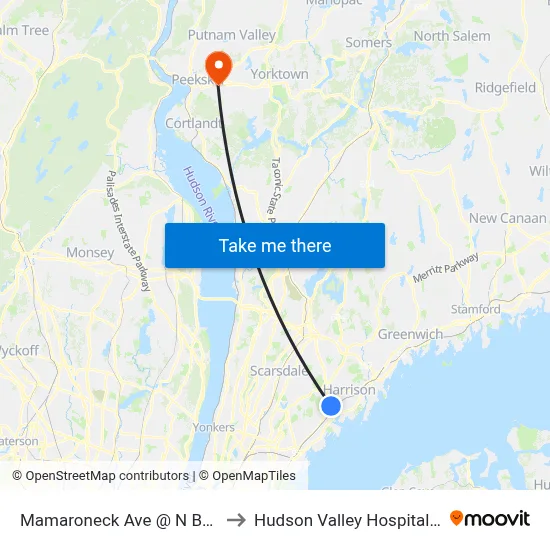 Mamaroneck Ave @ N Barry Ave to Hudson Valley Hospital Center map