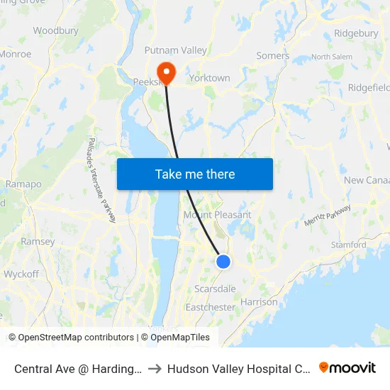 Central Ave @ Harding Ave to Hudson Valley Hospital Center map