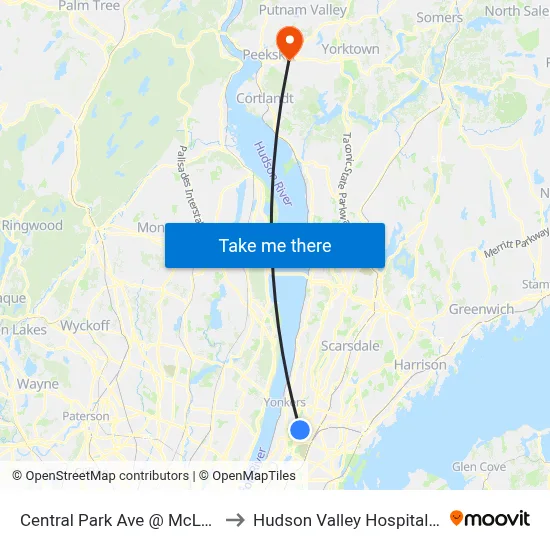 Central Park Ave @ McLean Ave to Hudson Valley Hospital Center map