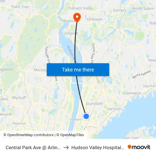 Central Park Ave @ Arlington St to Hudson Valley Hospital Center map