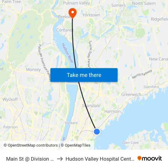 Main St @ Division St to Hudson Valley Hospital Center map