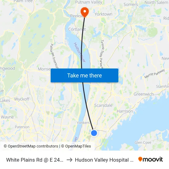 White Plains Rd @ E 241st St to Hudson Valley Hospital Center map