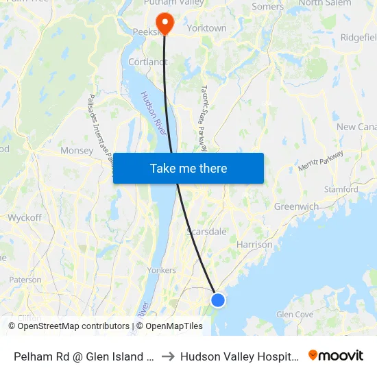 Pelham Rd @ Glen Island Approach to Hudson Valley Hospital Center map