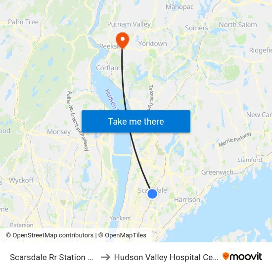 Scarsdale Rr Station East to Hudson Valley Hospital Center map