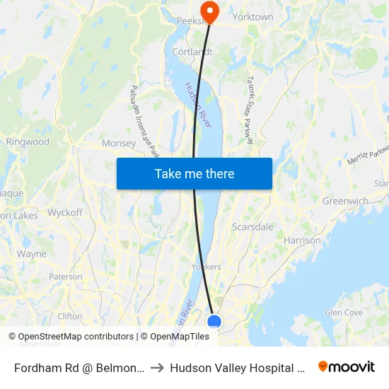 Fordham Rd @ Belmont Ave to Hudson Valley Hospital Center map
