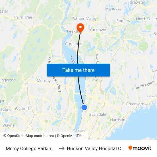 Mercy College Parking Lot to Hudson Valley Hospital Center map