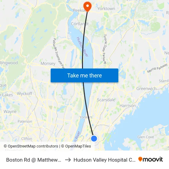 Boston Rd @ Matthews Ave to Hudson Valley Hospital Center map