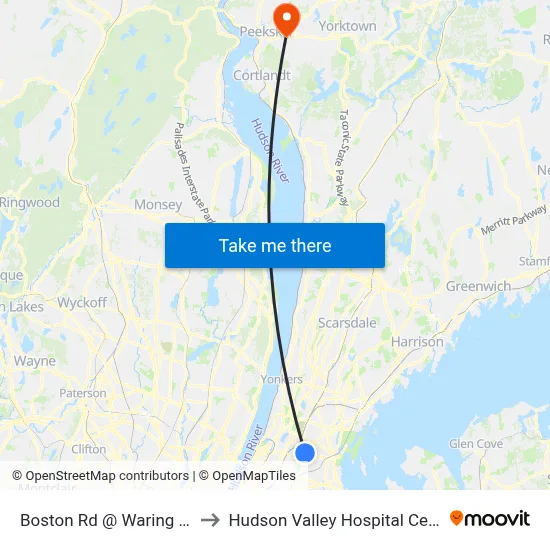 Boston Rd @ Waring Ave to Hudson Valley Hospital Center map
