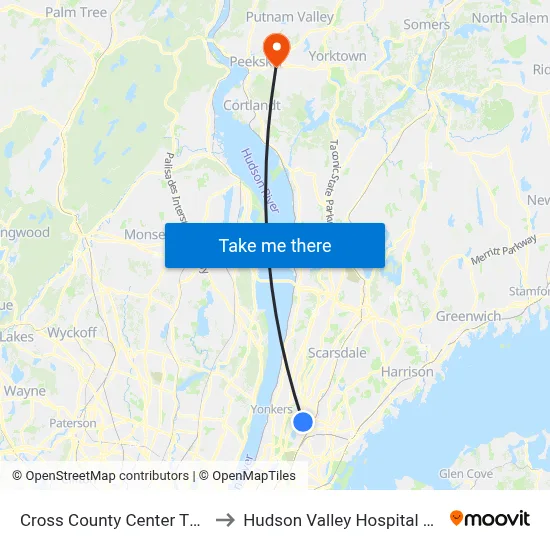 Cross County Center Theater to Hudson Valley Hospital Center map